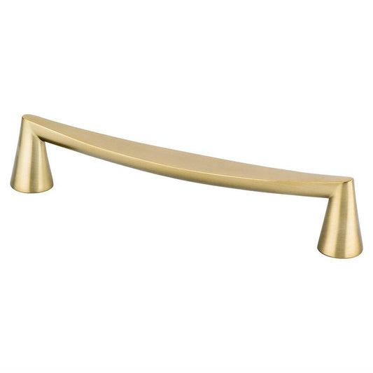 7.13" Transitional Modern Curved Bar Pull in Modern Brushed Gold from Domestic Collection