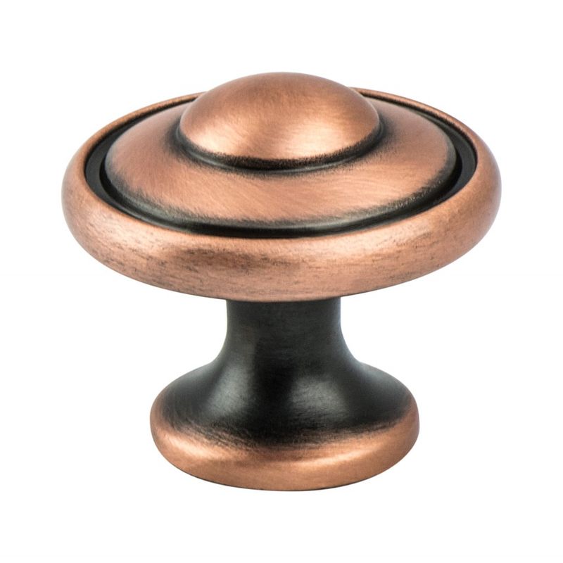 1.19' Wide Traditional Round Knob in Brushed Antique Copper from Euro Traditions Collection