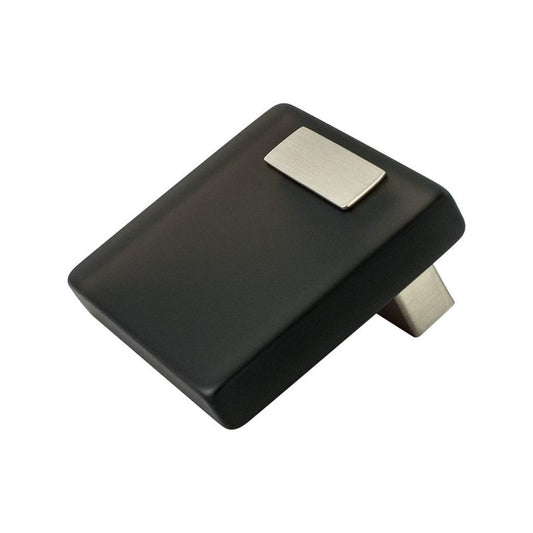 2" Wide Contemporary Square Knob in Brushed Nickel Transparent Dark Brown from Quad Collection