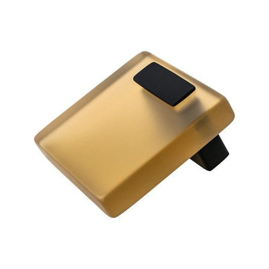 2" Wide Contemporary Square Knob in Matte Black Transparent Light Brown from Quad Collection