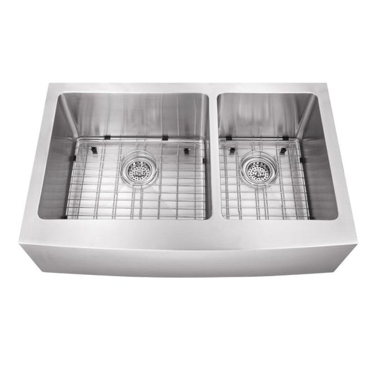 35.88" 50/50 Double-Basin Undermount Kitchen Sink in Brushed Stainless Steel (35.88" x 20.75" x 10")
