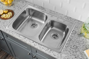33.13' 60/40 Double-Basin Drop-In Kitchen Sink in Brushed Stainless Steel (33.13' x 22' x 9')
