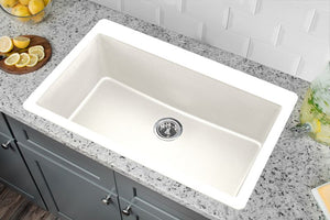 33' Quartz Single-Basin Dual-Mount Kitchen Sink in Alpine White (33' x 20.86' x 9.44')