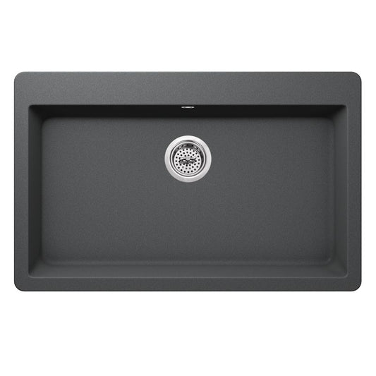 33" Quartz Single-Basin Dual-Mount Kitchen Sink in Grey (33" x 20.86" x 9.44")