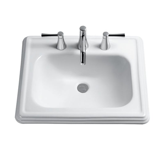 Vitreous China Rectangle Drop-In Bathroom Sink in Cotton White (for 8" Center Faucets) from Promenade Collection (22.5" x 18.75" x 8.31")