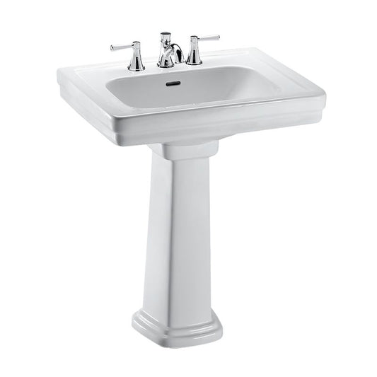 Vitreous China Rectangle Pedestal Bathroom Sink in Cotton White (for 8" Center Faucets) from Promenade Collection (27.5" x 22.25" x 34.38")