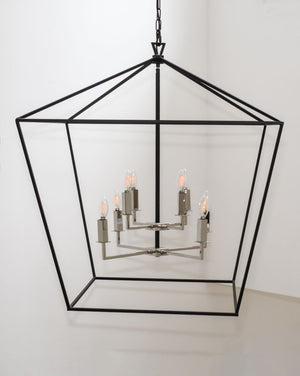 Abode 32.5' 8 Light Multi-Tier Chandelier in Textured Black and Polished Nickel