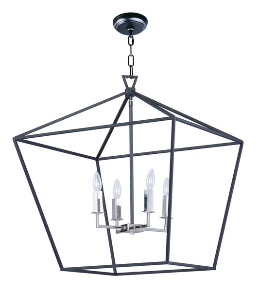Abode 24.5" 4 Light Multi-Light Pendant in Textured Black and Polished Nickel