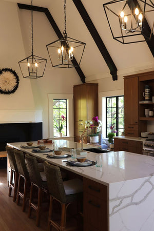 Abode 17.75' 4 Light Single-Tier Chandelier in Textured Black and Polished Nickel
