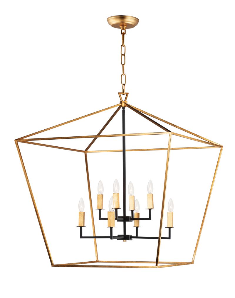 Abode 32.5' 8 Light Multi-Tier Chandelier in Gold Leaf and Textured Black