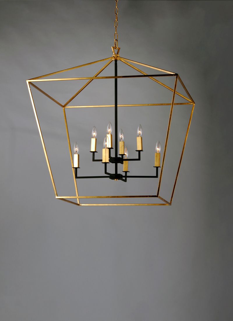 Abode 32.5' 8 Light Multi-Tier Chandelier in Gold Leaf and Textured Black