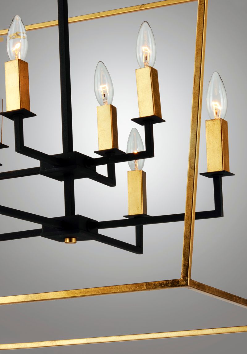 Abode 32.5' 8 Light Multi-Tier Chandelier in Gold Leaf and Textured Black