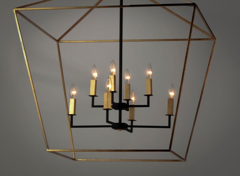Abode 32.5' 8 Light Multi-Tier Chandelier in Gold Leaf and Textured Black