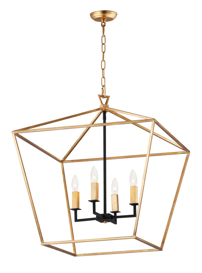 Abode 24.5' 4 Light Multi-Light Pendant in Gold Leaf and Textured Black