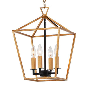 Abode 12' 4 Light Single-Tier Chandelier in Gold Leaf and Textured Black