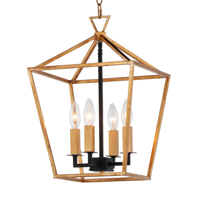 Abode 12' 4 Light Single-Tier Chandelier in Gold Leaf and Textured Black