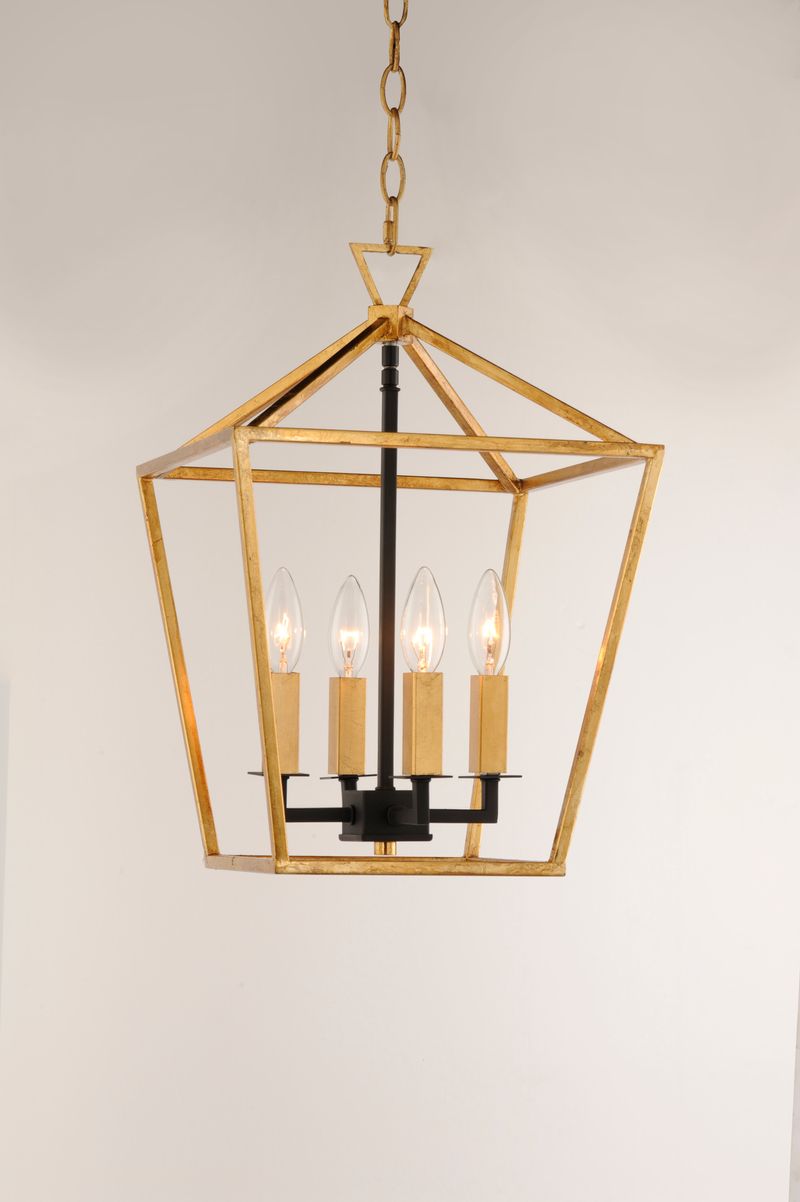 Abode 12' 4 Light Single-Tier Chandelier in Gold Leaf and Textured Black