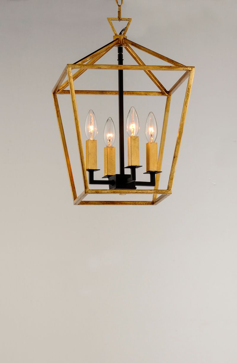 Abode 12' 4 Light Single-Tier Chandelier in Gold Leaf and Textured Black