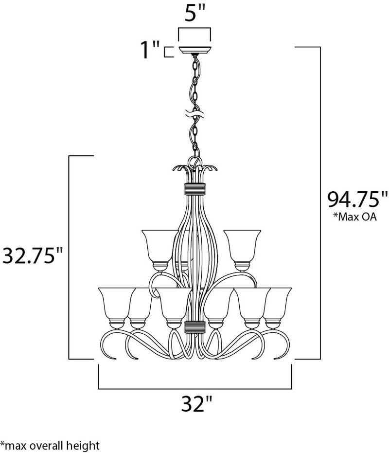 Basix 32' 9 Light Multi-Tier Chandelier in Oil Rubbed Bronze