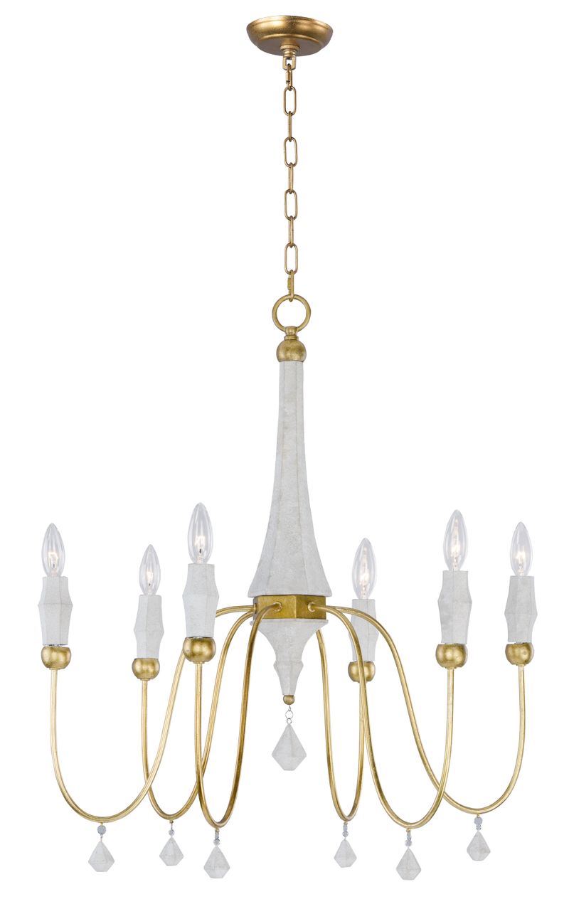 Claymore 28' 6 Light Chandelier in Claystone and Gold Leaf