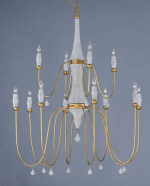 Claymore 12 Light Multi-Tier Chandelier in Claystone and Gold Leaf