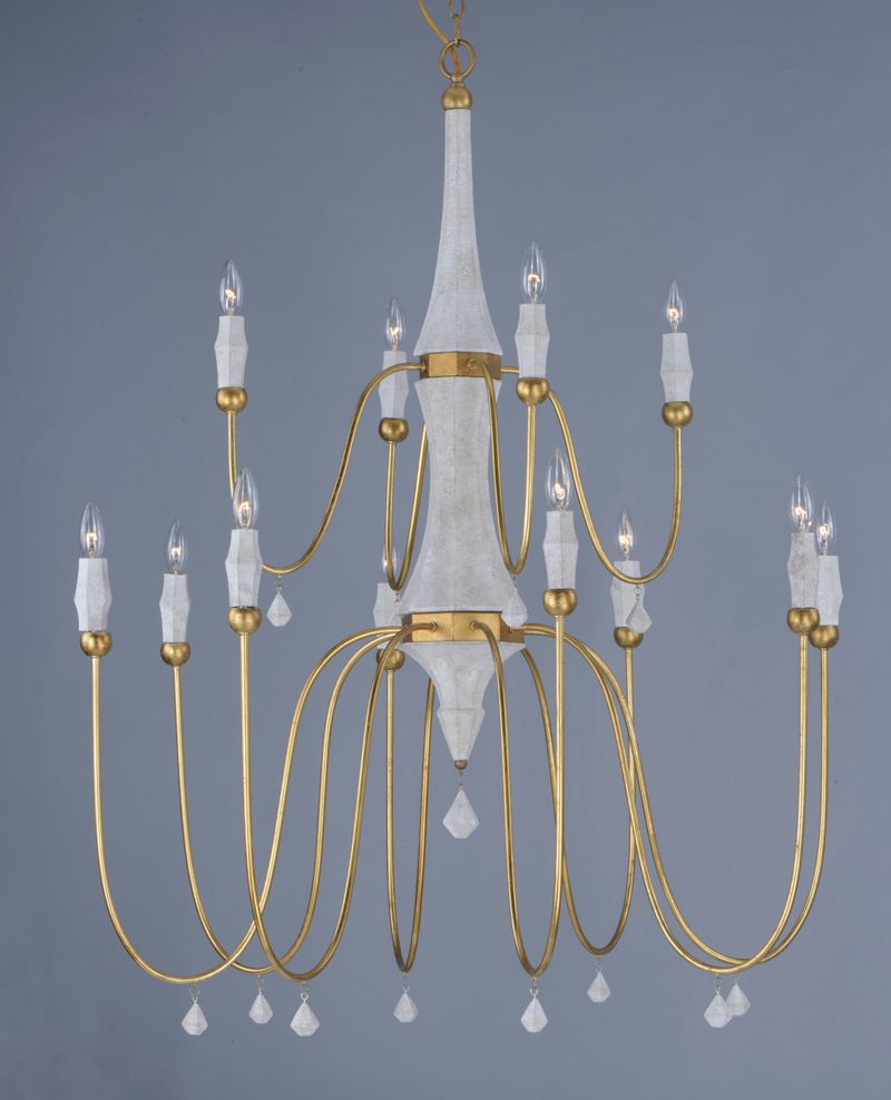 Claymore 12 Light Multi-Tier Chandelier in Claystone and Gold Leaf