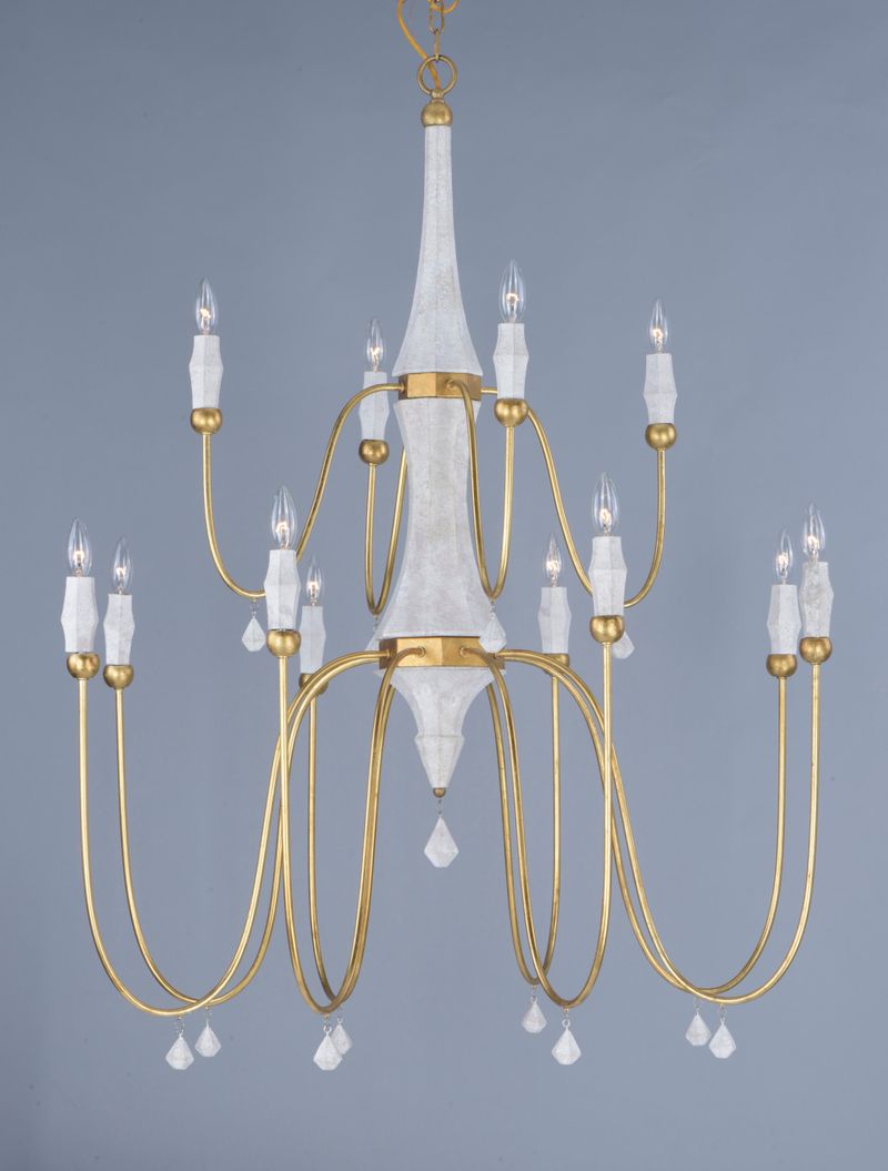 Claymore 12 Light Multi-Tier Chandelier in Claystone and Gold Leaf