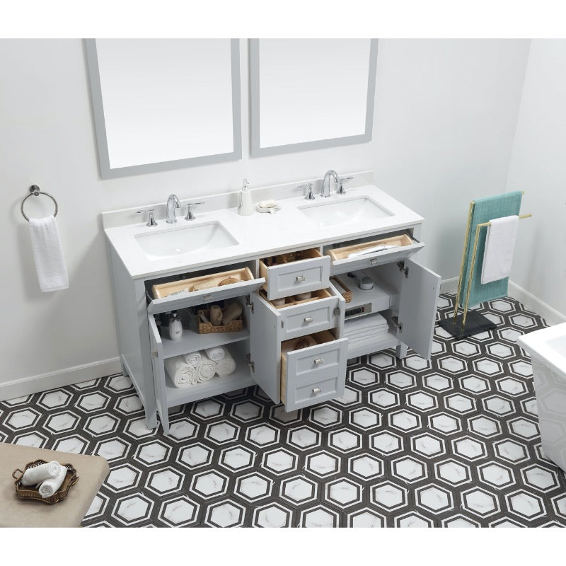 Juniper Dove Grey Freestanding Vanity Cabinet (60' x 34.5' x 21')