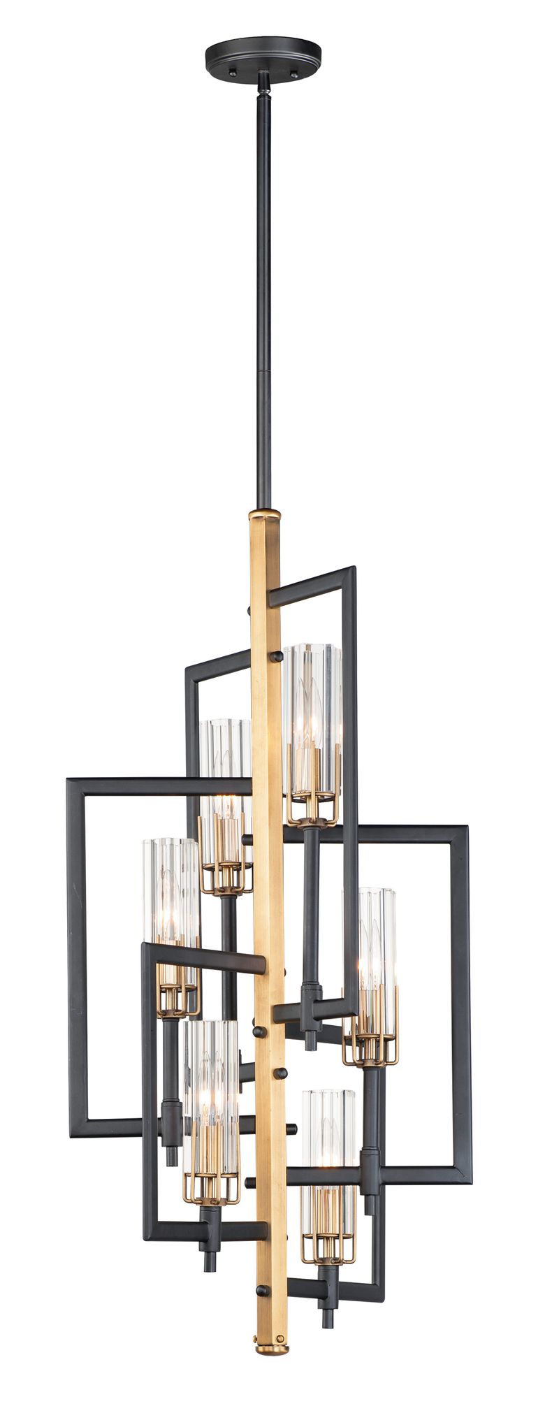 Flambeau 14' 6 Light Chandelier in Antique Brass and Black