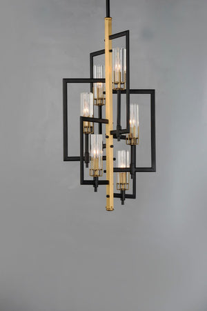 Flambeau 14' 6 Light Chandelier in Antique Brass and Black