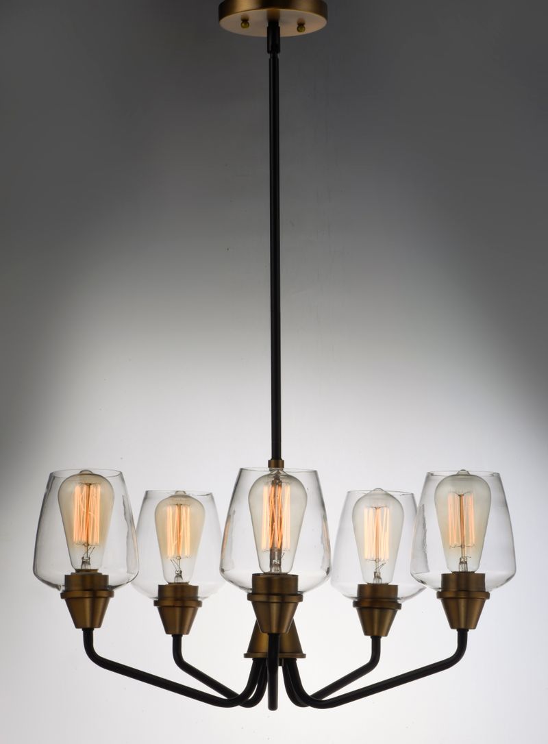 Goblet 23' 5 Light Chandelier in Bronze and Antique Brass