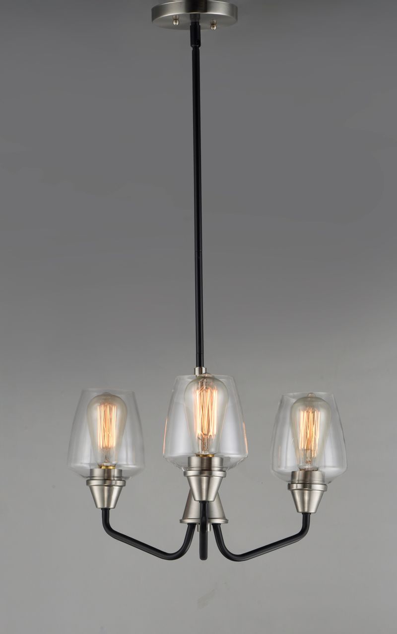 Goblet 19' 3 Light Chandelier in Black and Satin Nickel