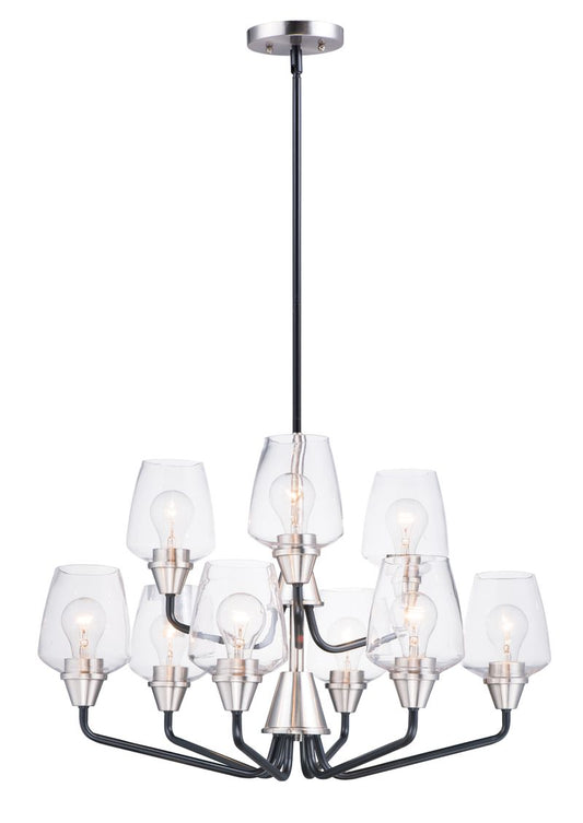 Goblet 27" 9 Light Chandelier in Black and Satin Nickel