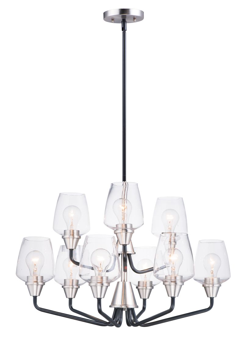 Goblet 27' 9 Light Chandelier in Black and Satin Nickel
