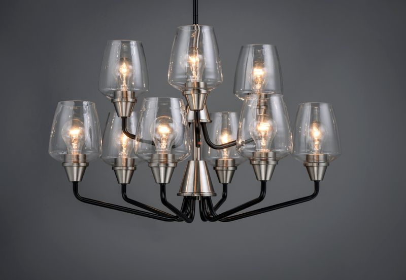 Goblet 27' 9 Light Chandelier in Black and Satin Nickel