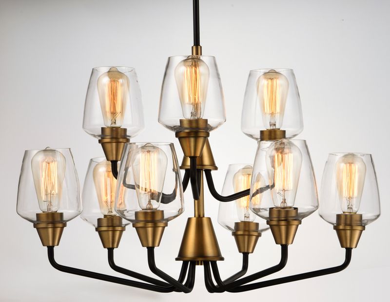 Goblet 27' 9 Light Chandelier in Bronze and Antique Brass