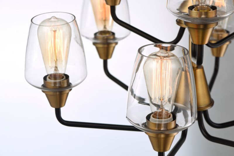 Goblet 27' 9 Light Chandelier in Bronze and Antique Brass