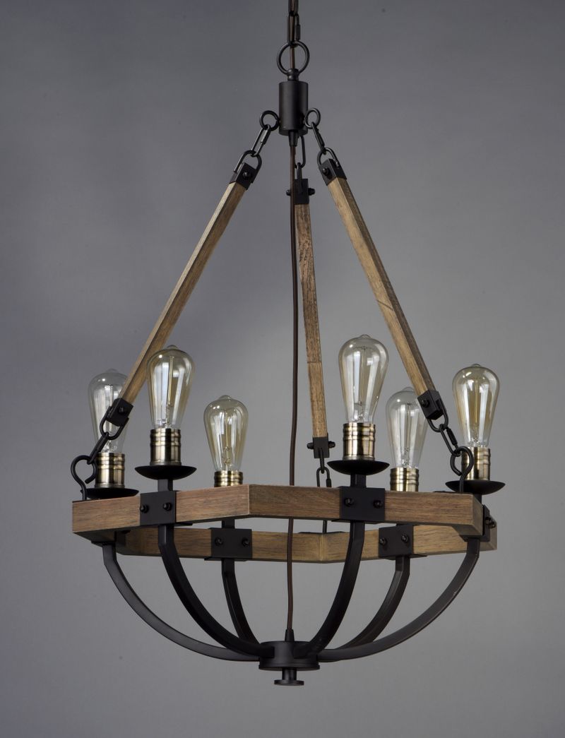 Lodge 24' 6 Light Chandelier in Bronze and Weathered Oak