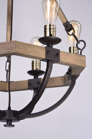 Lodge 24' 6 Light Chandelier in Bronze and Weathered Oak