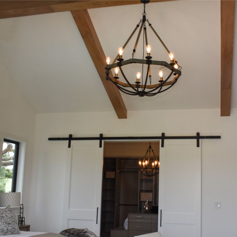 Lodge 24' 6 Light Chandelier in Bronze and Weathered Oak