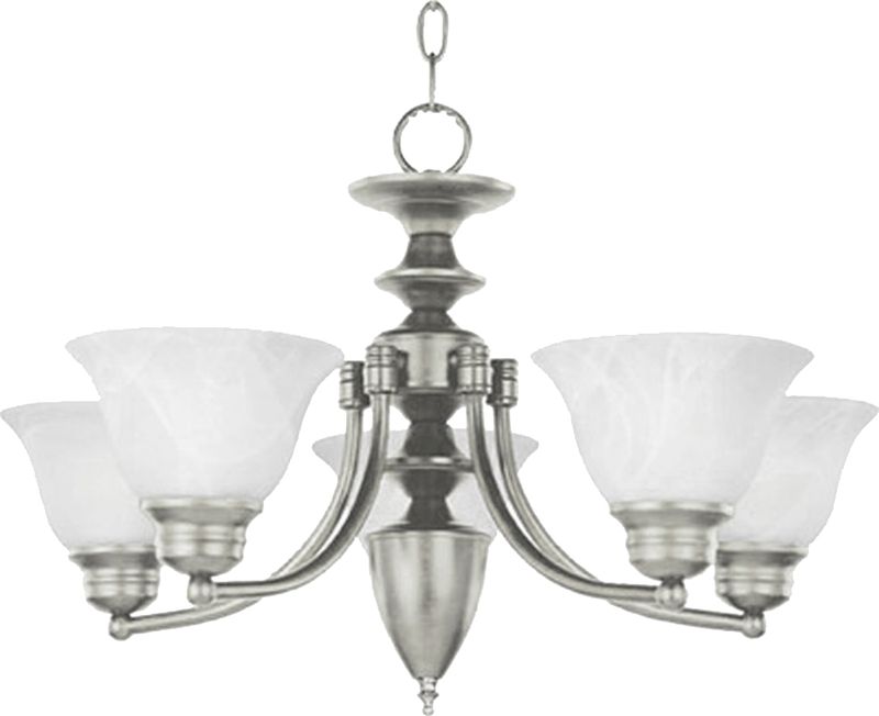 Malaga 25' 5 Light Single-Tier Chandelier in Satin Nickel with Marble Glass Finish
