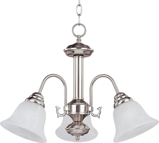 Malaga 20" 3 Light Down Light Chandelier in Satin Nickel with Marble Glass Finish