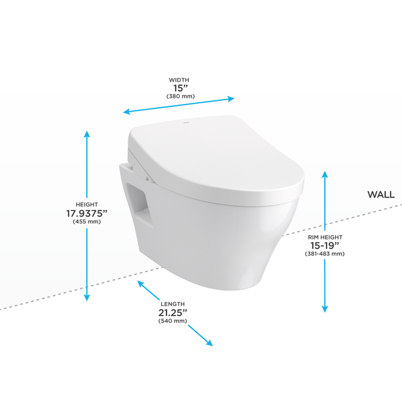 EP Elongated 0.9 gpf & 1.28 gpf Wall-Hung Toilet with Washlet in Cotton White