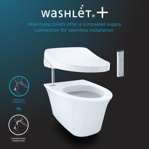EP Elongated 0.9 gpf & 1.28 gpf Wall-Hung Toilet with Washlet in Cotton White