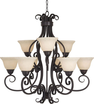 Manor 33' 9 Light Multi-Tier Chandelier in Oil Rubbed Bronze