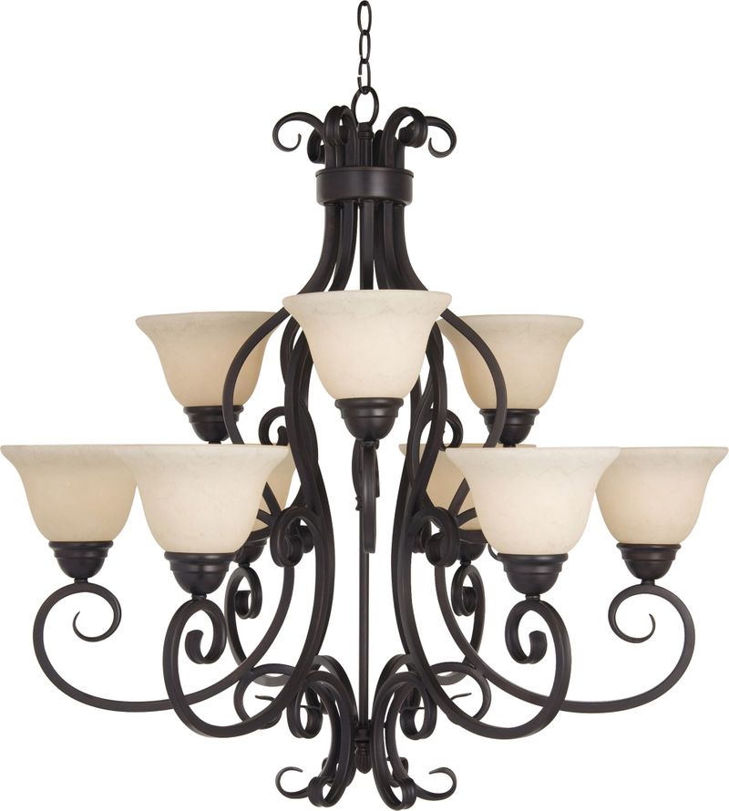 Manor 33' 9 Light Multi-Tier Chandelier in Oil Rubbed Bronze