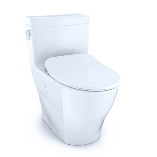 Legato Elongated One-Piece Toilet with Slim Seat in Cotton White