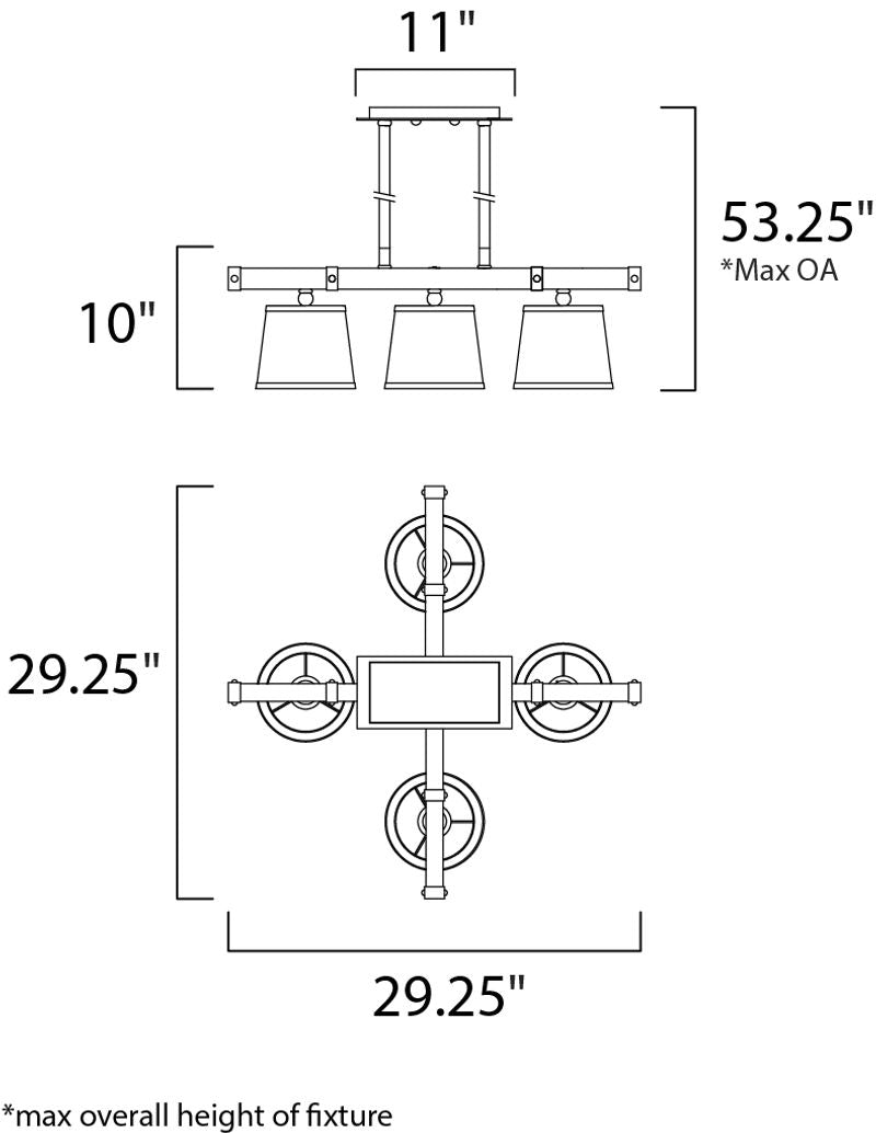 Maritime 29.25' 4 Light Single-Tier Chandelier in Antique Pecan and Satin Brass