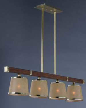 Maritime 7.25' 4 Light Linear Pendant/Chandelier in Antique Pecan and Satin Brass