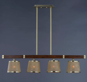 Maritime 7.25' 4 Light Linear Pendant/Chandelier in Antique Pecan and Satin Brass